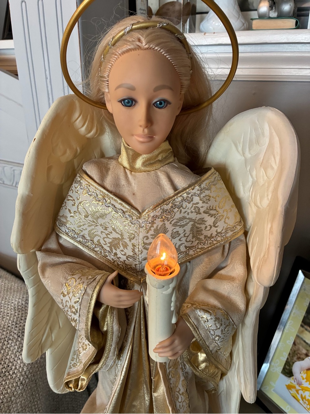 Vintage Angel Figurine Holiday Decor in Gold and Cream